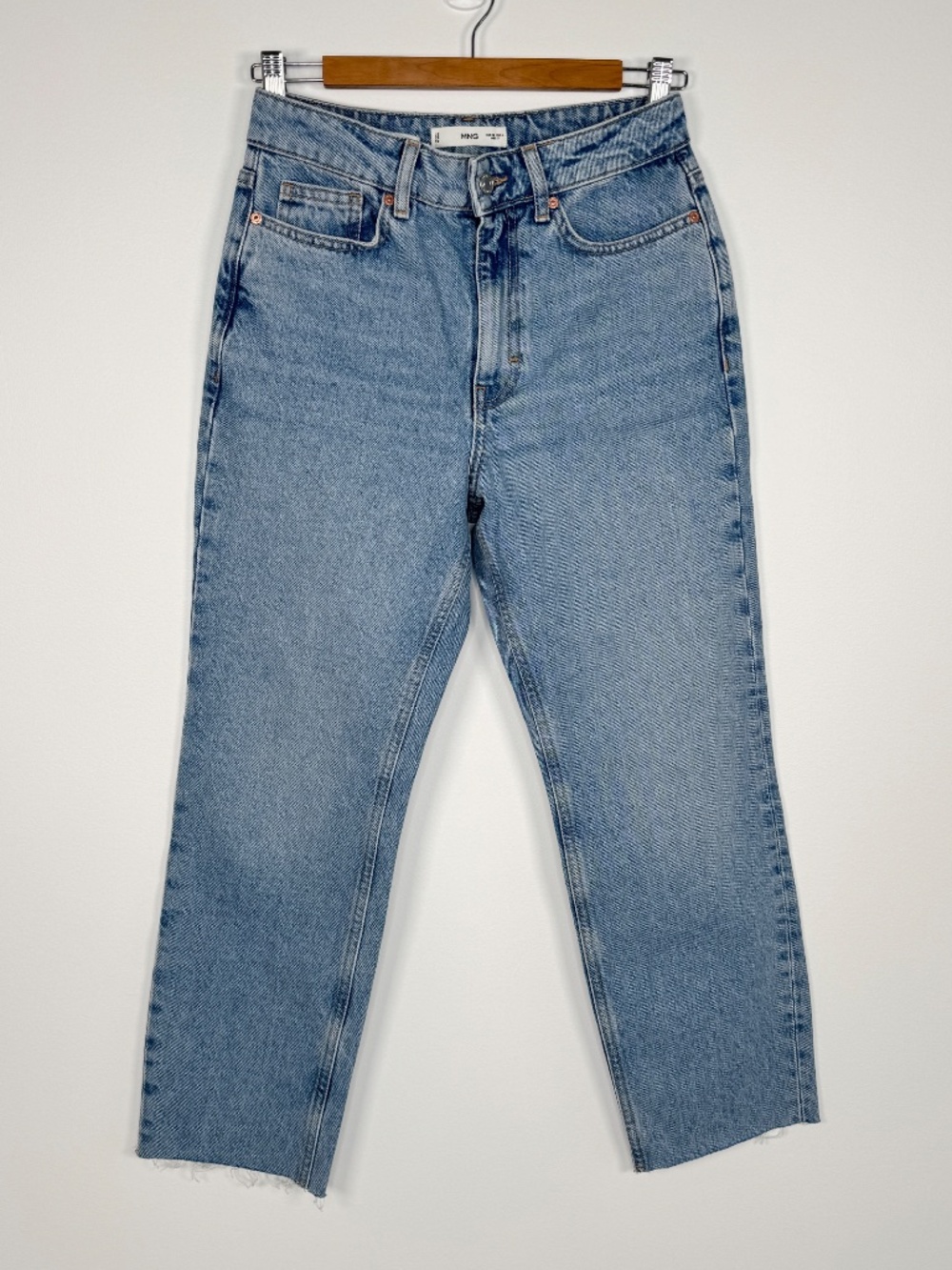 Mango MNG Irene High Rise Straight Ankle Jeans Womens Size 4 Medium Blue Raw Hem - Picture 2 of 15